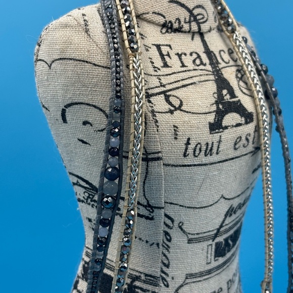 Boho Beaded Necklace, Designer Leather Jewelry, Modern Bohemian Choker - Picture 15 of 15